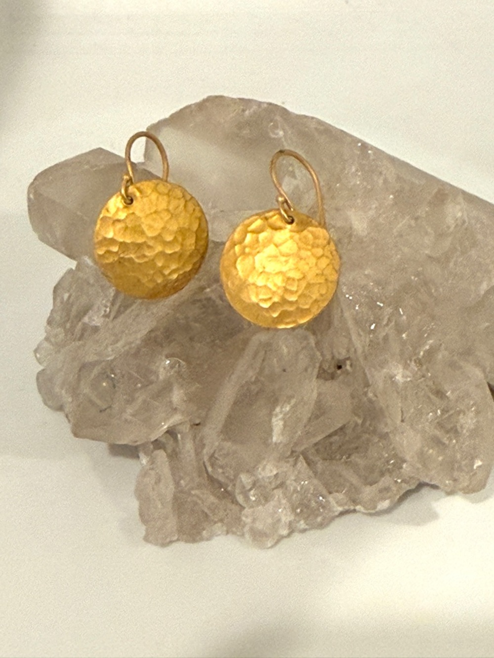 Hammered Gold Disc Drop Earrings - Women Jewelry